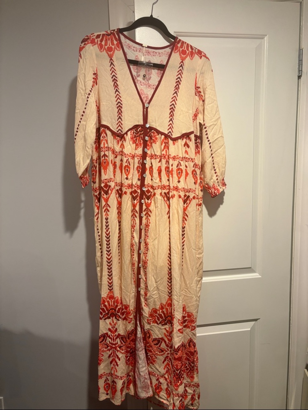 Free People Cream Maxi Dress with Red Orange Print